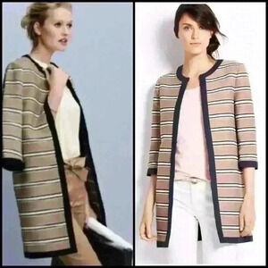 Ann Taylor Stripe 3/4Sleeve Long Fit Work Office Jacket/Blazer Size XS